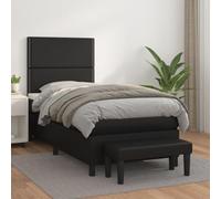 toolkix Lit à sommier tapissier avec matelas, cuir synthétique noir, 100 x 200 cm, tête de lit réglable en hauteur, noyau à ressorts ensachés, surmatelas, canapé de lit, confort de sommeil pour