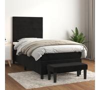 toolkix Lit à sommier tapissier avec matelas, en velours, noir, 90 x 200 cm, tête de lit réglable en hauteur, ressorts ensachés, surmatelas, banc pour lit de chambre à coucher, lit d'adolescent, lit