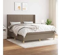 toolkix Lit à sommier tapissier avec matelas et surmatelas, tissu taupe, 160 x 200 cm, tête de lit réglable en hauteur, ressorts ensachés, confort de sommeil pour chambre à coucher et lit familial