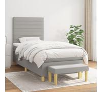 toolkix Lit à sommier tapissier avec matelas, gris clair, 90 x 200 cm, tissu rembourré avec tête de lit réglable en hauteur, ressorts ensachés, cadre de lit pour chambre à coucher et lit d'adolescent