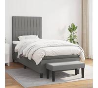 toolkix Lit à sommier tapissier avec matelas, gris foncé, 80 x 200 cm, tissu, tête de lit réglable en hauteur, noyau à ressorts ensachés, surmatelas, banc de lit pour chambre à coucher, lit