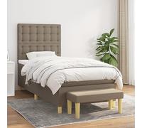 toolkix Lit à sommier tapissier avec matelas, taupe, 100 x 200 cm, tissu rembourré avec tête de lit réglable, noyau à ressorts ensachés et surmatelas, lit pour chambre à coucher avec banc pour un