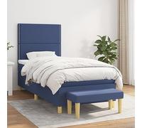 toolkix Lit à sommier tapissier, bleu, 100 x 200 cm, tissu avec matelas, tête de lit réglable en hauteur, surmatelas et banc, cadre de lit pour chambre à coucher, lit rembourré, lit d'adolescent, lit