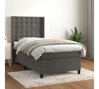 toolkix Lit à sommier tapissier gris foncé 90 x 200 cm avec matelas et surmatelas, lit rembourré en velours avec tête de lit réglable en hauteur, cadre de lit pour adolescent, chambre à coucher, lit