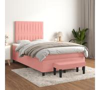 toolkix Lit à sommier tapissier rose avec matelas 120 x 200 cm en velours, cadre de lit avec tête de lit réglable en hauteur, ressorts ensachés, surmatelas et banc pour lit de chambre à coucher