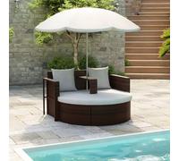 toolkix Lit de jardin avec parasol marron en rotin synthétique résistant aux intempéries avec coussin, île de salon réglable pour terrasse, balcon, piscine avec protection UV et toit amovible