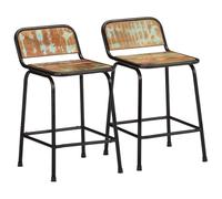 toolkix Lot de 2 tabourets de bar 46 x 35,5 x 70 cm en bois massif vieilli avec pieds en métal, chaise de bar avec dossier et repose-pieds, tabouret de cuisine pour comptoir, salle à manger, salon