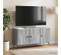 toolkix Meuble TV gris Sonoma 99 x 34,5 x 50 cm en bois avec espace de rangement et gestion des câbles, meuble TV bas avec 3 portes pivotantes, console multimédia pour salon