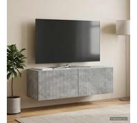 toolkix Meuble TV mural gris béton en bois 98 x 31 x 30 cm avec 2 portes battantes à 90° pour salon, chambre à coucher, bureau avec beaucoup d'espace de rangement et gestion des câbles