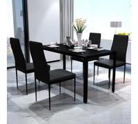 toolkix Salon de salle à manger 5 pièces noir avec table en verre trempé 105 x 60 x 74 cm et 4 chaises en cuir synthétique structure en bois et métal - Ensemble de meubles modernes pour cuisine, salon