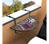 toolkix Table suspendue pour balcon, mosaïque, terre cuite, blanche, semi-circulaire, pliable, en fer, avec plateau en céramique, 76 x 38 cm, peu encombrant, stable, pour terrasse, jardin, extérieur