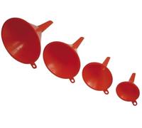 Toolland Jeu d'entonnoirs, 4 pièces, Aide au Remplissage pour liquides et ingrédients secs, 45/65/90/110 mm, empilables, Plastique, Rouge