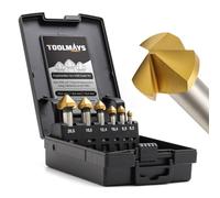 TOOLMAYS Fraise Bois HSS 6 pcs, Fraises Coniques, Jeu De Fraises Metal 90° Revêtement Titane Ø 6,3-20,5 mm, pour Bois, Métaux et Plastique