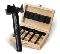 TOOLMAYS Mèches Forstner 5 Pièces Ø 15/20/25/30/35 mm, Longueur 90 mm | Mèche à Bois Tête Plate, Coffret de Rangement en Bois
