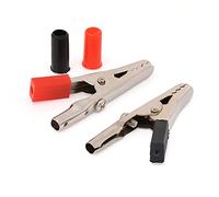 tooloflife Pince crocodile isolée 10 A, rouge et noir, 15 mm, 55 mm, 4 mm, pour batteries électriques, compatible avec toutes les fiches banane de 4 mm