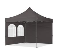TOOLPORT 3x3 m Tonnelle pliante Acier, PES 750, côtés avec fenêtres, gris foncé - (600022)
