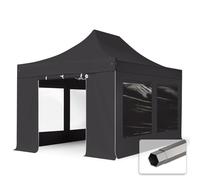 TOOLPORT 3x4,5 m Tonnelle pliante Acier, PVC 800, côtés panoramiques, noir - (600114)