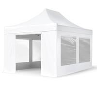 TOOLPORT 3x4,5 m Tonnelle pliante Alu, PES 800, côtés panoramiques, blanc