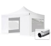 TOOLPORT 4x4 m Tonnelle pliante Alu, PES 800, côtés panoramiques, blanc