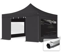 TOOLPORT 4x4 m Tonnelle pliante Alu, PVC 850, côtés panoramiques, noir