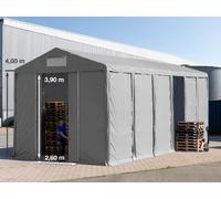 TOOLPORT 6x12 m tente de stockage, PVC 850, H. 4 m avec porte coulissante, gris, avec statique (type de sol : béton) - (94042)