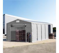 TOOLPORT 8x12 m tente de stockage, PVC 850, H. 3,6 m avec porte actionnée par traction et fenêtres dans le toit, gris, avec statique (type de sol : terre) - (93829)