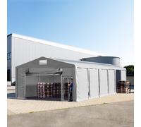TOOLPORT 8x12 m tente de stockage, PVC 850, H. 3 m avec porte actionnée par traction et fenêtres dans le toit, gris, avec statique (type de sol : terre) - (93822)