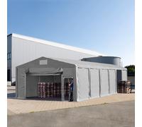 TOOLPORT 8x12 m tente de stockage, PVC 850, H. 3 m avec porte actionnée par traction, gris, avec statique (type de sol : béton) - (94053)