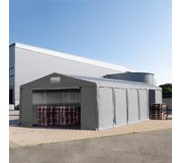 TOOLPORT 8x12 m tente de stockage, PVC 850, H. 3 m avec portes à fermeture éclair et fenêtres dans le toit, gris, avec statique (type de sol : béton) - (94055)