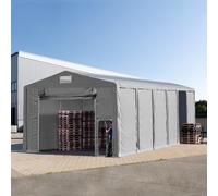 TOOLPORT 8x12 m tente de stockage, PVC 850, H. 4 m avec porte actionnée par traction et fenêtres dans le toit, gris, sans statique - (79858)