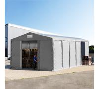 TOOLPORT 8x12 m tente de stockage, PVC 850, H. 4 m avec porte coulissante et fenêtres dans le toit, gris, avec statique (type de sol : terre) - (93839)
