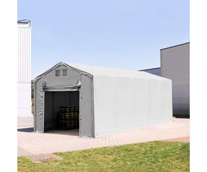 TOOLPORT Outlander 4x10 m hangar, PVC 850, H. 3m avec porte actionnée par traction, gris, avec statique (type de sol : béton) - (94088)
