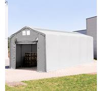 TOOLPORT Outlander 4x12 m hangar, PVC 850, H. 3m avec porte actionnée par traction et fenêtres dans le toit, gris, avec statique (type de sol : terre) - (94318)