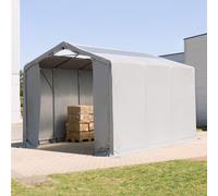 TOOLPORT Outlander 4x6 m hangar, PVC 850, H. 3 m avec portes à fermeture éclair et fenêtres dans le toit, gris, avec statique (type de sol : terre) - (93847)