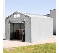 TOOLPORT Outlander 4x6 m hangar, PVC 850, H. 3m avec porte actionnée par traction et fenêtres dans le toit, gris, avec statique (type de sol : terre) - (93848)