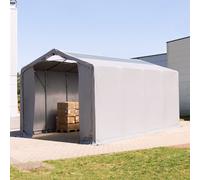 TOOLPORT Outlander 4x8 m hangar, PVC 850, H. 3 m avec portes à fermeture éclair et fenêtres dans le toit, gris, avec statique (type de sol : terre) - (93851)