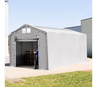 TOOLPORT Outlander 4x8 m hangar, PVC 850, H. 3m avec porte actionnée par traction et fenêtres dans le toit, gris, avec statique (type de sol : terre) - (93852)