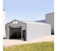 TOOLPORT Outlander 6x12 m hangar, PVC 850, H. 3m avec porte actionnée par traction et fenêtres dans le toit, gris, avec statique (type de sol : béton) - (94126)