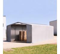 TOOLPORT Outlander 8x12 m hangar, PRIMEtex 2300, H. 4 m avec portes à fermeture éclair et fenêtres dans le toit, gris, avec statique (type de sol : béton) - (94233)