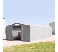 TOOLPORT Outlander 8x16 m hangar, PRIMEtex 2300, H. 4 m avec porte coulissante et fenêtres dans le toit, gris, avec statique (type de sol : terre) - (94007)