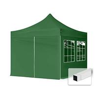 TOOLPORT Tente Pliante 3x3 m - 4 Bâches de Côté (fenêtres en Ogive) Economy 700N Housse Barnum Chapiteau Pliant Tonnelle Vert