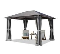 TOOLPORT Tonnelle de Jardin 3x3,65 m avec Toit en Acier - Hardtop Pavillon avec 4 Parois latérales et 4 Moustiquaires en Gris