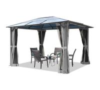 TOOLPORT Tonnelle de Jardin 3x3,65 m Panneaux de Polycarbonate d'env. 6 mm avec parois latérales et moustiquaires en Gris