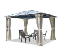 TOOLPORT Tonnelle de Jardin 3x3,65 m Panneaux de Polycarbonate d'env. 6 mm avec parois latérales et moustiquaires en crème