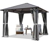 TOOLPORT Tonnelle de Jardin 3x3 m avec Toit en Acier - Hardtop Pavillon avec 4 Parois latérales et 4 Moustiquaires en gris