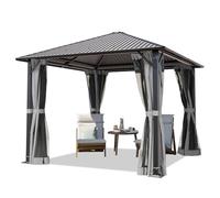TOOLPORT Tonnelle de Jardin 3x3 m avec Toit en Acier - Hardtop Pavillon avec 4 Parois latérales et 4 Moustiquaires en Gris