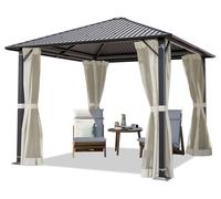TOOLPORT Tonnelle de Jardin 3x3 m avec Toit en Acier - Hardtop Pavillon avec 4 Parois latérales et 4 Moustiquaires en crème