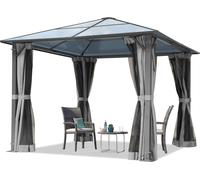 TOOLPORT Tonnelle de jardin 3x3 m panneaux de polycarbonate d'env. 6 mm avec parois latérales et moustiquaires en gris