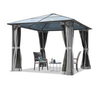 TOOLPORT Tonnelle de Jardin 3x3 m Panneaux de Polycarbonate d'env. 6 mm avec parois latérales et moustiquaires en Gris