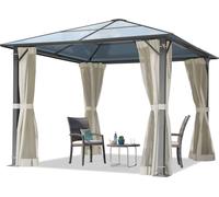 TOOLPORT Tonnelle de jardin 3x3 m panneaux de polycarbonate d'env. 6 mm avec parois latérales et moustiquaires en crème